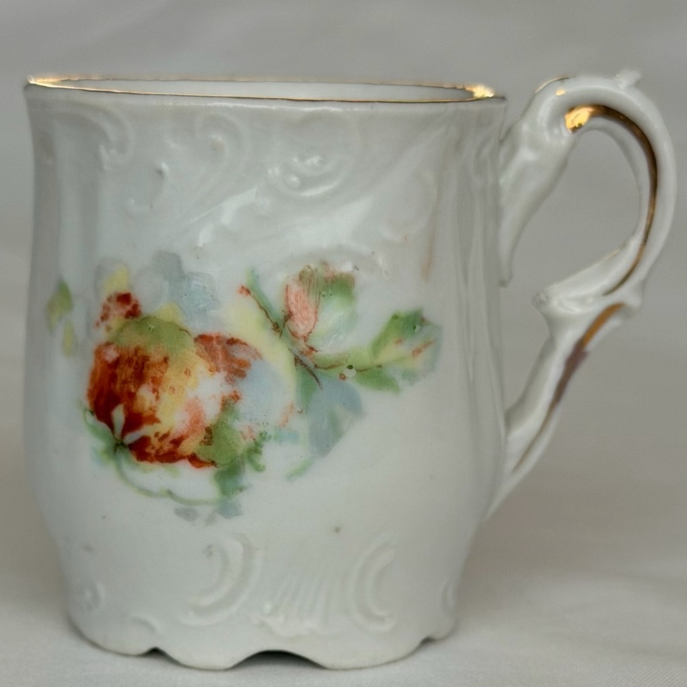 Antique Porcelain Mini Floral White & Gold Victorian Demitasse Retro Display Cup
